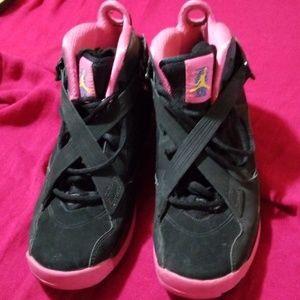 PINK and BLACK AIR JORDAN ATHLETIC SHOES HIGH TOPS